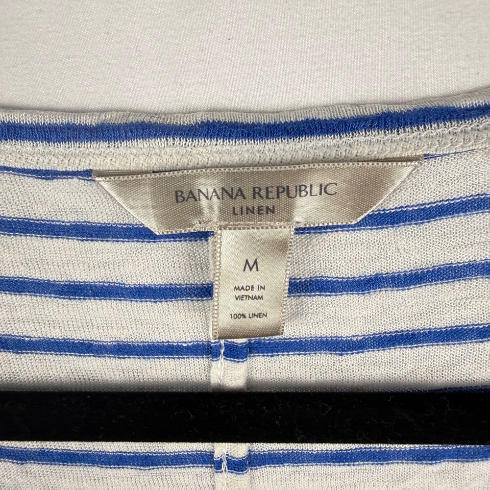 Banana Republic Linen Striped Blouse Medium‎ Coastal Beachy Casual Boxy Capsule - Picture 2 of 7
